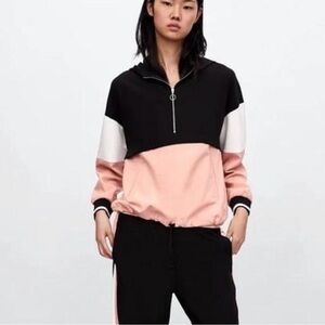 Zara Colorblock Half-Zip Pullover in Black, Blush & White